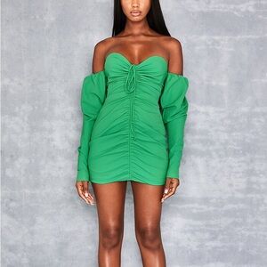 Mistress rocks Journey Green Off Shoulder Mini Dress